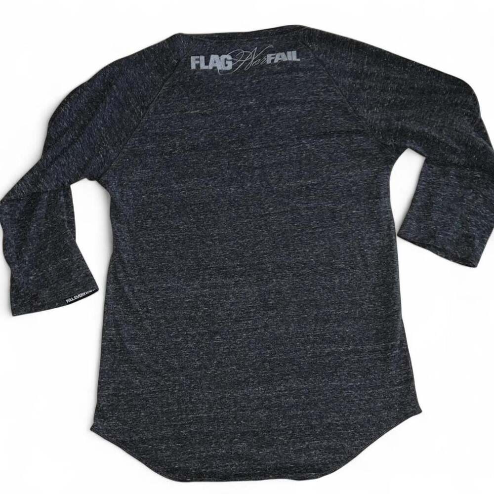 Flag Nor Fail Women's 3/4 Raglan Henley Shirt Heathered Black Small - Picture 2 of 7